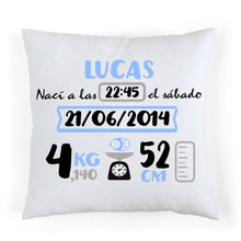 Charger l'image dans la galerie, Coussin de naissance personnalisé bleu et gris