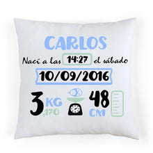 Cargar imagen en el visor de la galería, Cojín nacimiento personalizado Azul y Mint