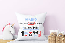 Cargar imagen en el visor de la galería, Cojín nacimiento personalizado Azul y Rojo