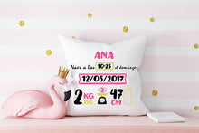 Cargar imagen en el visor de la galería, Cojín nacimiento personalizado Fucsia y Amarillo