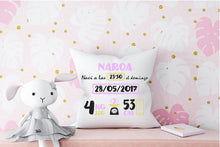 Charger l'image dans la galerie, Coussin de naissance personnalisé Lilas et Jaune