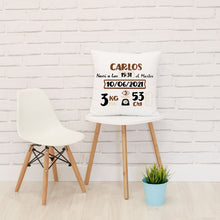 Cargar imagen en el visor de la galería, Cojín nacimiento personalizado Marrón y Beige