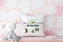 Charger l'image dans la galerie, Coussin de naissance personnalisé Menthe et Jaune