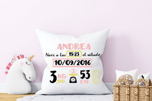 Cargar imagen en el visor de la galería, Cojín nacimiento personalizado Rosa y Amarillo