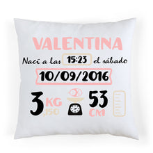 Charger l'image dans la galerie, Coussin de naissance personnalisé rose et beige