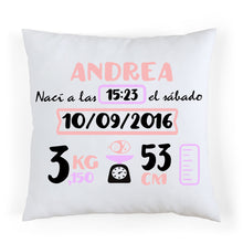 Charger l'image dans la galerie, Coussin de naissance personnalisé Rose et Lilas