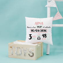 Charger l'image dans la galerie, Coussin de naissance personnalisé Rose et Menthe