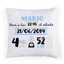 Cargar imagen en el visor de la galería, Cojín nacimiento personalizado Azul y Beige

