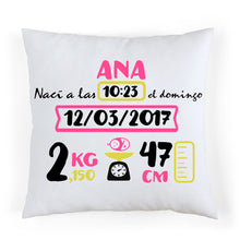 Charger l&#39;image dans la galerie, Coussin de naissance personnalisé Fuchsia et Jaune
