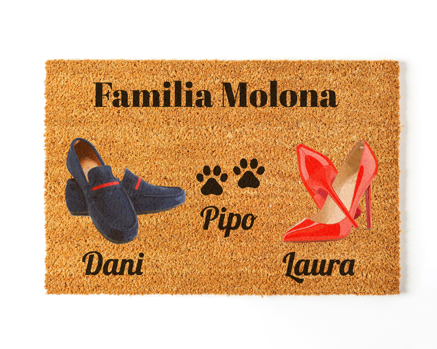 Felpudo Personalizado Fibra de Coco Mocasines Pareja + Mascota