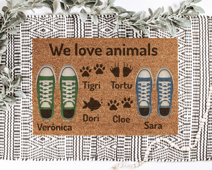 NANNUK Paillasson Personnalisé Fibre Coco Famille 4 Personnes - 70x40 Cm Chaussures Et Animaux