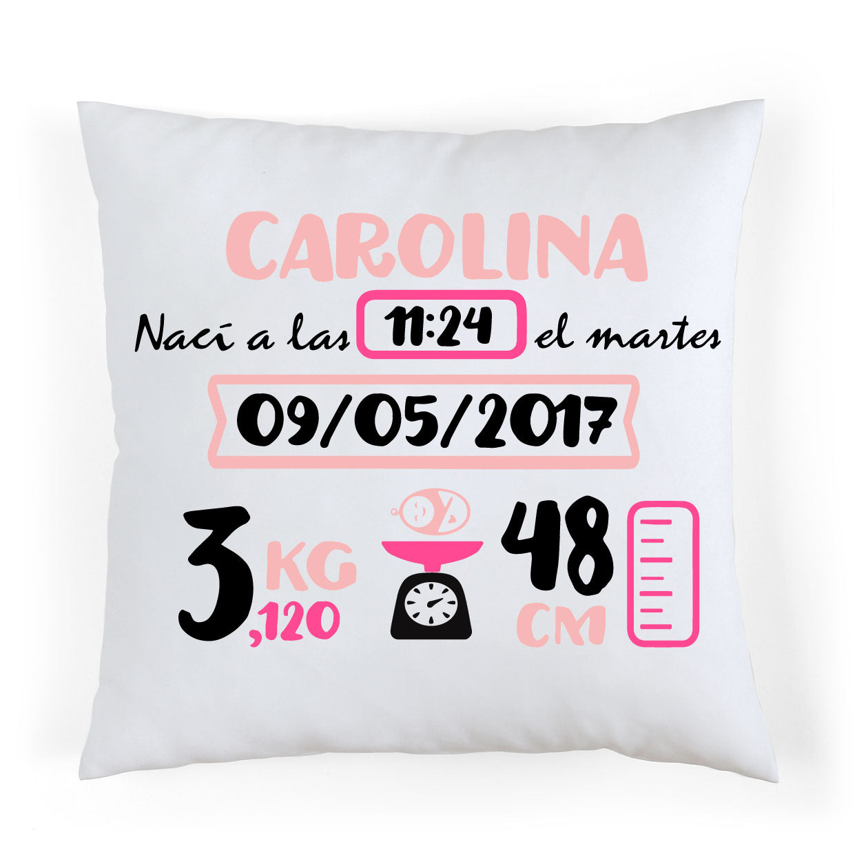 Coussin de naissance personnalisé Rose et Fuchsia