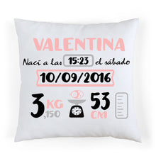 Charger l&#39;image dans la galerie, Coussin de naissance personnalisé rose et gris

