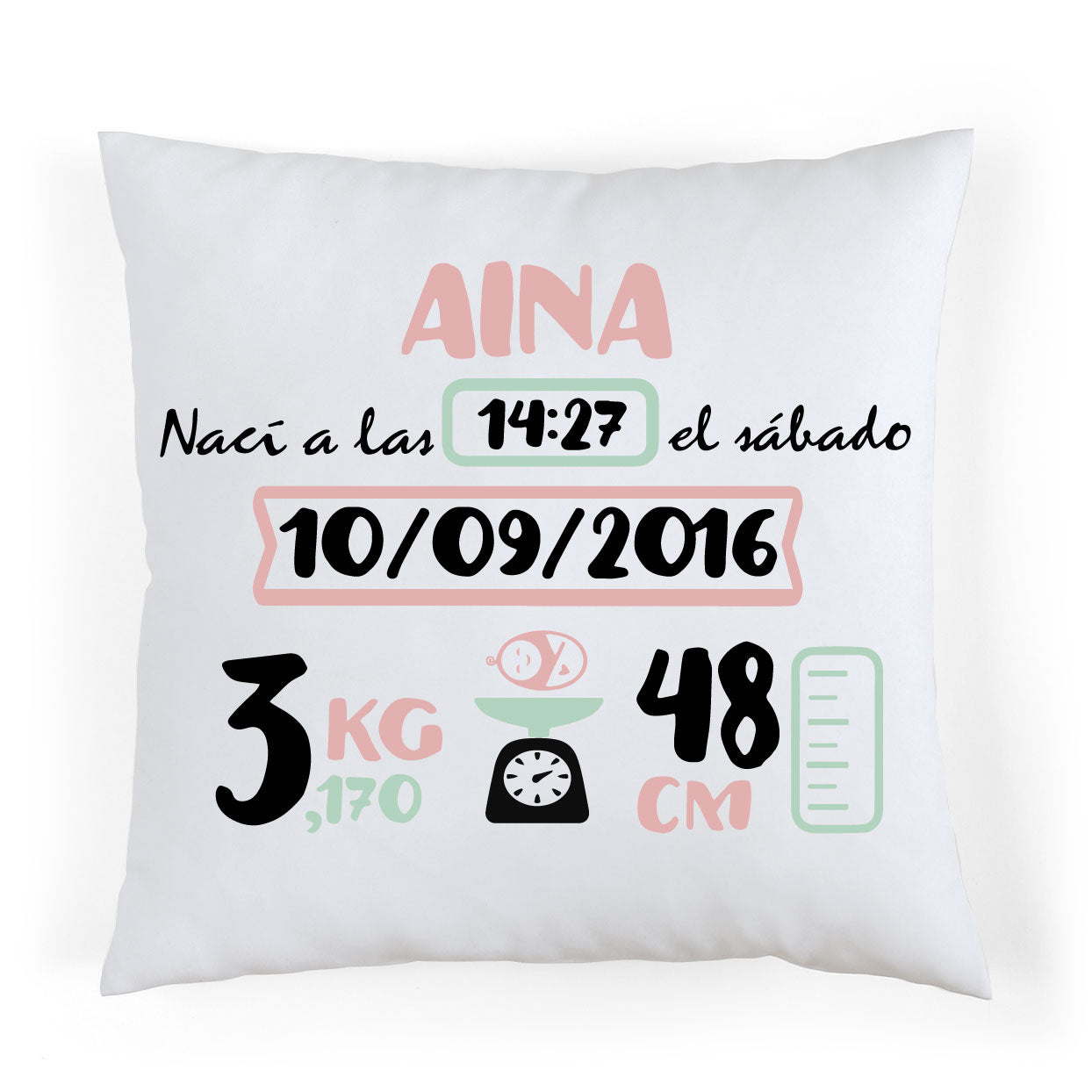 Coussin de naissance personnalisé Rose et Menthe