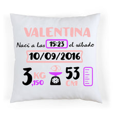 Cargar imagen en el visor de la galería, Cojín nacimiento personalizado Rosa y Morado
